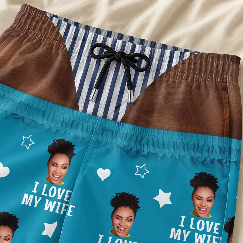 Gift For Husband,Humorous,Custom Photo,Gift For Couples,Cut-Face Photo - Custom Photo I Love My Wife Funny Butt Illusion Gift For Husband Boy Friend - Personalized Casual Shorts