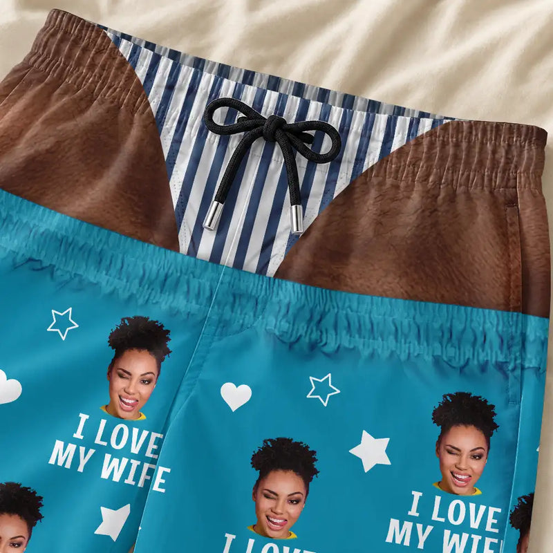 Gift For Husband,Humorous,Custom Photo,Gift For Couples,Cut-Face Photo - Custom Photo I Love My Wife Funny Butt Illusion Gift For Husband Boy Friend - Personalized Casual Shorts