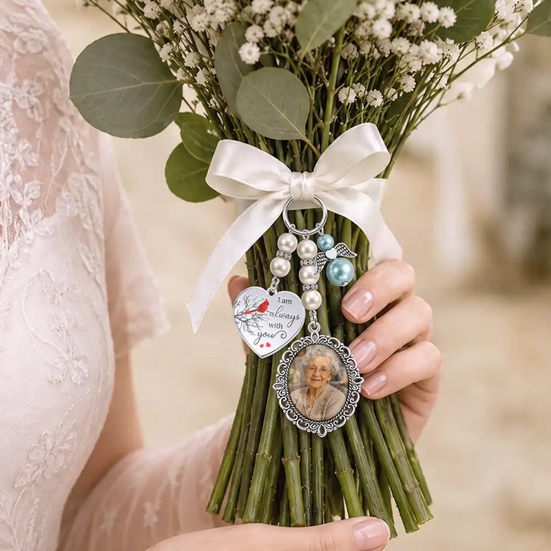 Sentimental,Custom Photo,Family,Wedding,Upload Full Photo - Custom Photo I'm Always With You Cardinal Bird - Personalized Photo Bouquet Charm