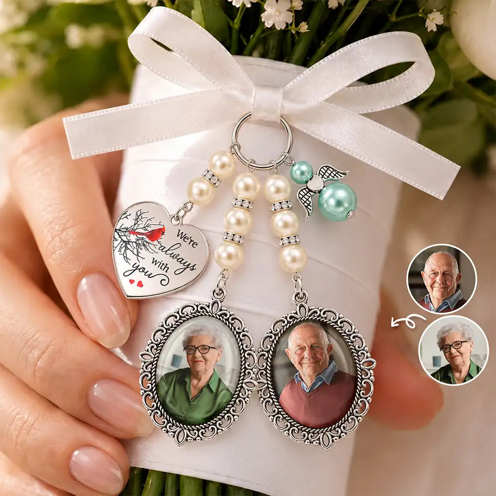 Sentimental,Custom Photo,Family,Wedding,Upload Full Photo - Custom Photo I'm Always With You Cardinal Bird - Personalized Photo Bouquet Charm