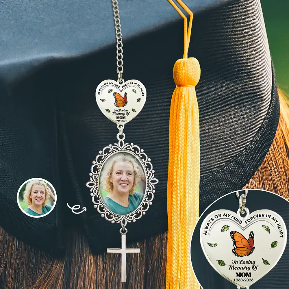 Graduation,Memorial,Gift For Yourself,Gift For Daughter,Gift For Son,Sad,Photo,Vector - Custom Photo In Loving Memory Of - Personalized Graduation Tassel Charm