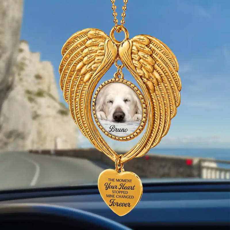 Sentimental,Christmas,Custom Photo,Pet Lovers,Memorial,Upload Full Photo - Custom Photo Memorial Pet I Will Carry You With Me - Personalized Angel Wings Photo Ornament