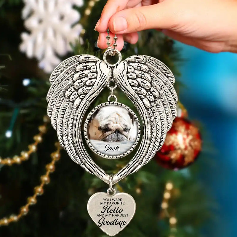 Sentimental,Christmas,Custom Photo,Pet Lovers,Memorial,Upload Full Photo - Custom Photo Memorial Pet I Will Carry You With Me - Personalized Angel Wings Photo Ornament
