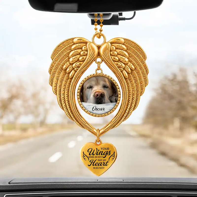 Sentimental,Christmas,Custom Photo,Pet Lovers,Memorial,Upload Full Photo - Custom Photo Memorial Pet I Will Carry You With Me - Personalized Angel Wings Photo Ornament