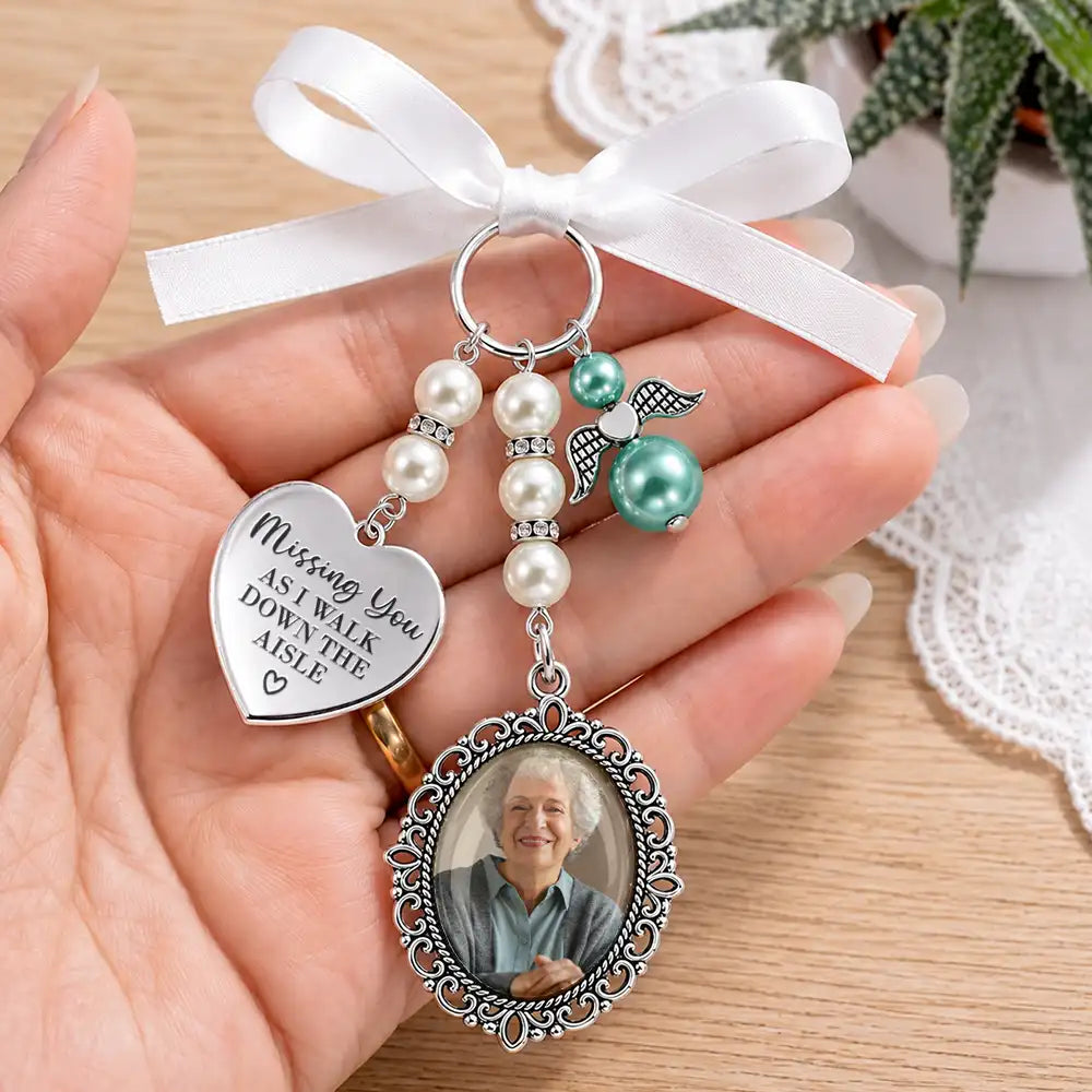 Sentimental,Custom Photo,Family,Wedding,Upload Full Photo - Custom Photo Missing You As I Walk Down The Aisle - Personalized Photo Bouquet Charm