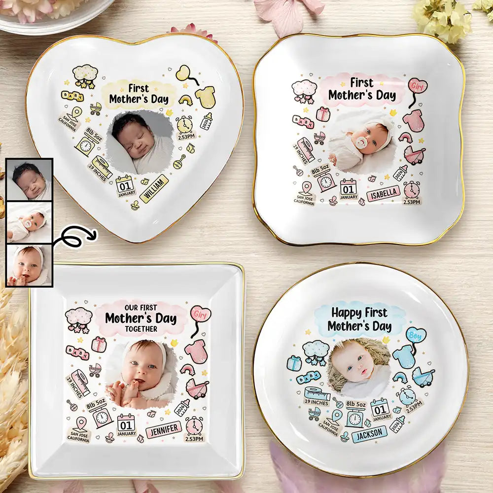 Custom Photo Our First Mother's Day Information Icon - Personalized Ring Dish