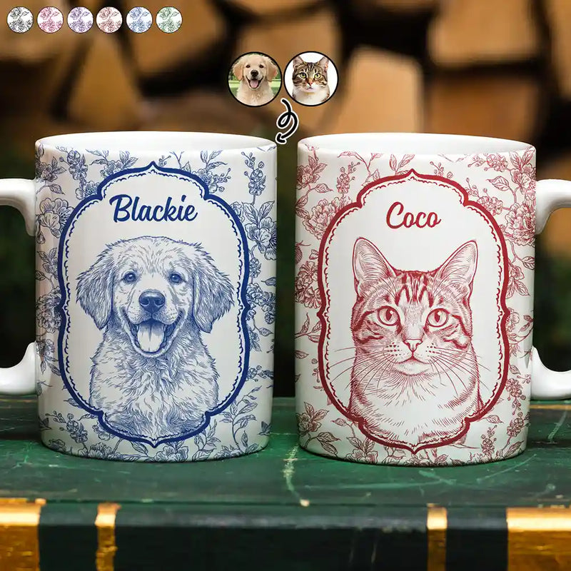 Happy,Dog Lovers,Pet Lovers,Cat Lovers,Non-Eng,Photo - Pencil Sketch - White Background - Custom Photo Pencil Sketch Art Dog Cat Kid Pet Portrait Toile - Personalized White Edge-to-Edge Mug