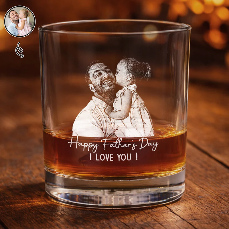 Custom Photo Pencil Sketch Best Dad Ever - Personalized Whiskey Glass