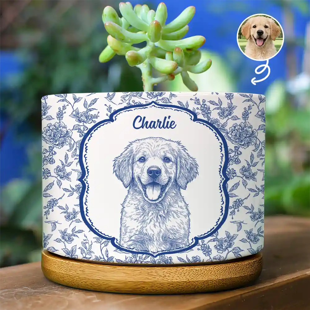 Custom Photo Pencil Sketch Dog Cat Pet Portrait Toile - Personalized Ceramic Plant Pot