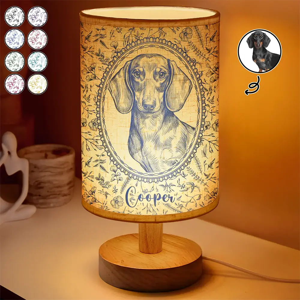 Custom Photo Pencil Sketch Dog Cat Pet Portrait Toile Remembrance - Personalized Fabric Lamp