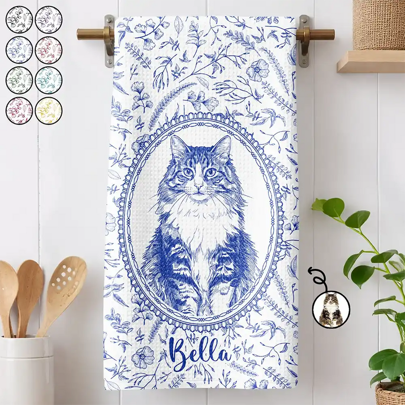 Art Design,Cozy,Pet Lovers,Photo - Pencil Sketch - Remove BG - Custom Photo Pencil Sketch Dog Cat Pet Portrait Toile Remembrance - Personalized Kitchen Towel