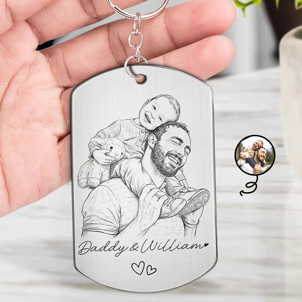 Custom Photo Pencil Sketch Family Dog Cat Portrait - Personalized Aluminum Keychain