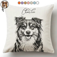 Custom Photo Pencil Sketch Family Dog Cat Portrait - Personalized Pillow
