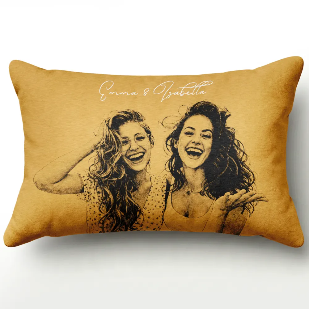 Custom Photo Pencil Sketch Family Dog Cat Portrait - Personalized Pillow