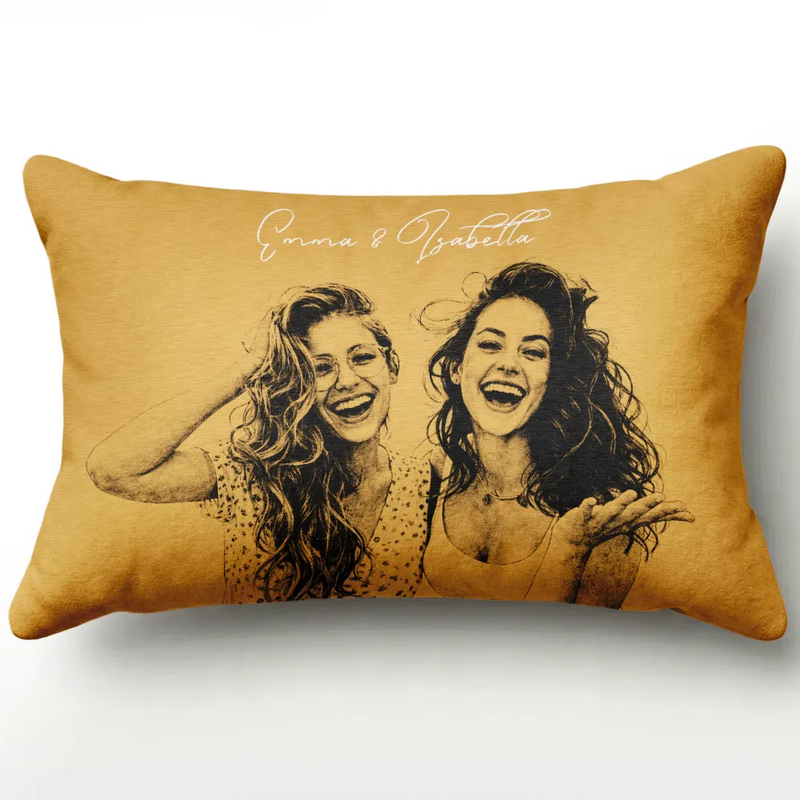 Custom Photo Pencil Sketch Family Dog Cat Portrait - Personalized Pillow