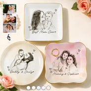Gift For Mother,Gift For Father,Love,New Dad,New Mom,Photo - Pencil Sketch - Custom Photo Pencil Sketch Family Dog Cat Portrait - Personalized Ring Dish