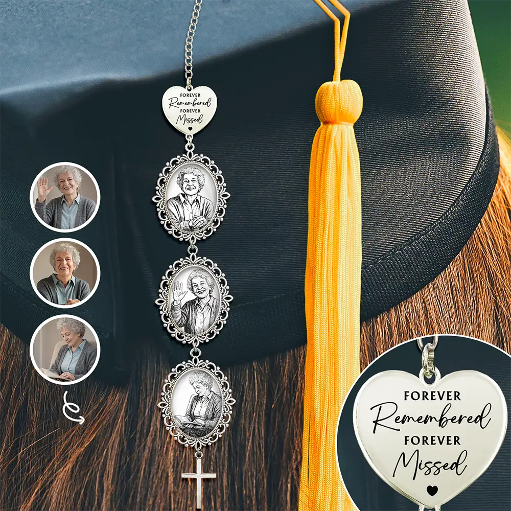 Graduation,Memorial,Gift For Yourself,Gift For Daughter,Gift For Son,Sad - Custom Photo Pencil Sketch Forever Remembered Forever Missed - Personalized Graduation Tassel Charm
