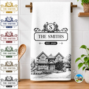 Art Design,New House,Married Couple,Gift For Couples,Photo - Pencil Sketch - Remove BG (For Landscape),Happy - Custom Photo Pencil Sketch Happy Family Monogram Married Couple New Home - Personalized Kitchen Towel