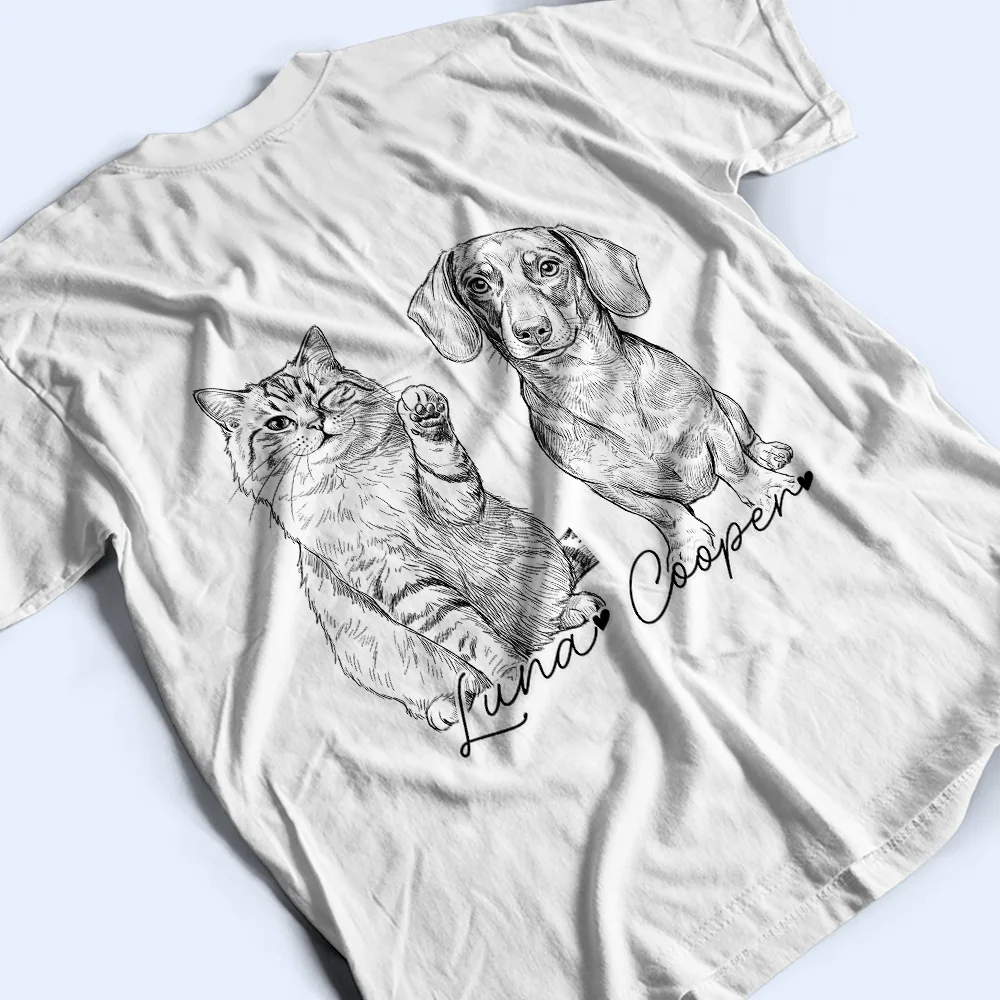 Pet Lovers,Pet Mom,Pet Dad,Cat Lovers,Cat Mom,Cat Dad,Dog Lovers,Dog Mom,Dog Dad,Non-Eng,Photo - Pencil Sketch,Adorable - Custom Photo Pencil Sketch Pet Dad Lovely Portrait - Personalized T Shirt
