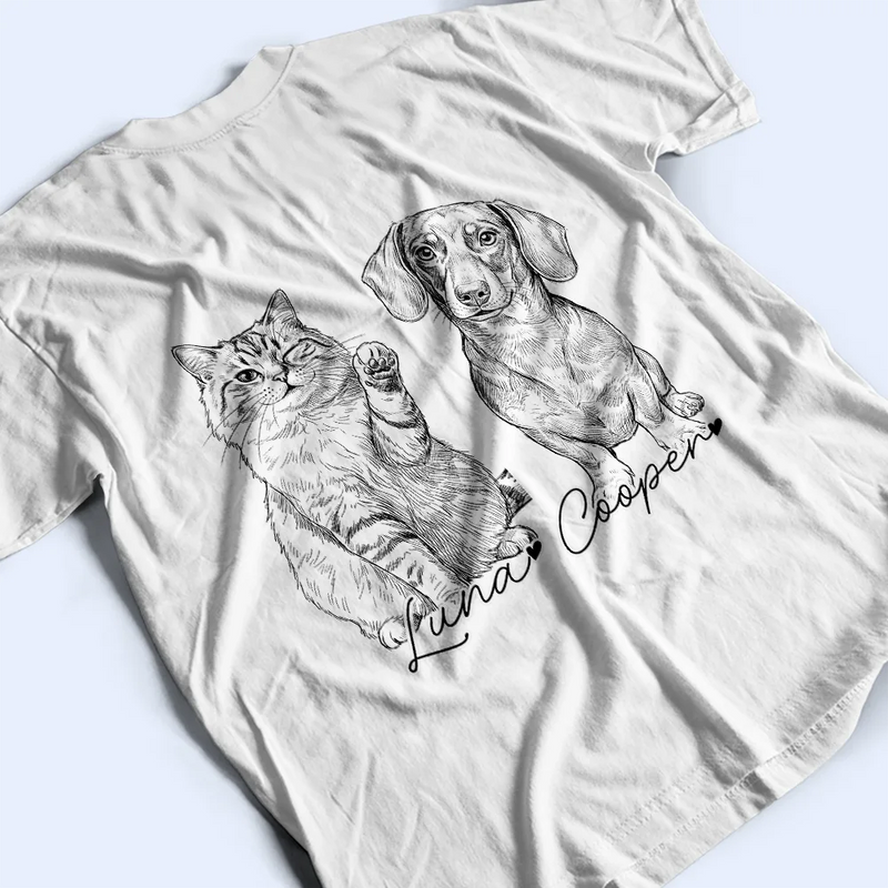 Pet Lovers,Pet Mom,Pet Dad,Cat Lovers,Cat Mom,Cat Dad,Dog Lovers,Dog Mom,Dog Dad,Non-Eng,Photo - Pencil Sketch,Adorable - Custom Photo Pencil Sketch Pet Dad Lovely Portrait - Personalized T Shirt
