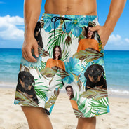 Custom Photo People And Pet Faces Couple Dog Cat - Personalized Unisex Beach Shorts
