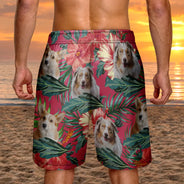 Custom Photo People And Pet Faces Couple Dog Cat - Personalized Unisex Beach Shorts