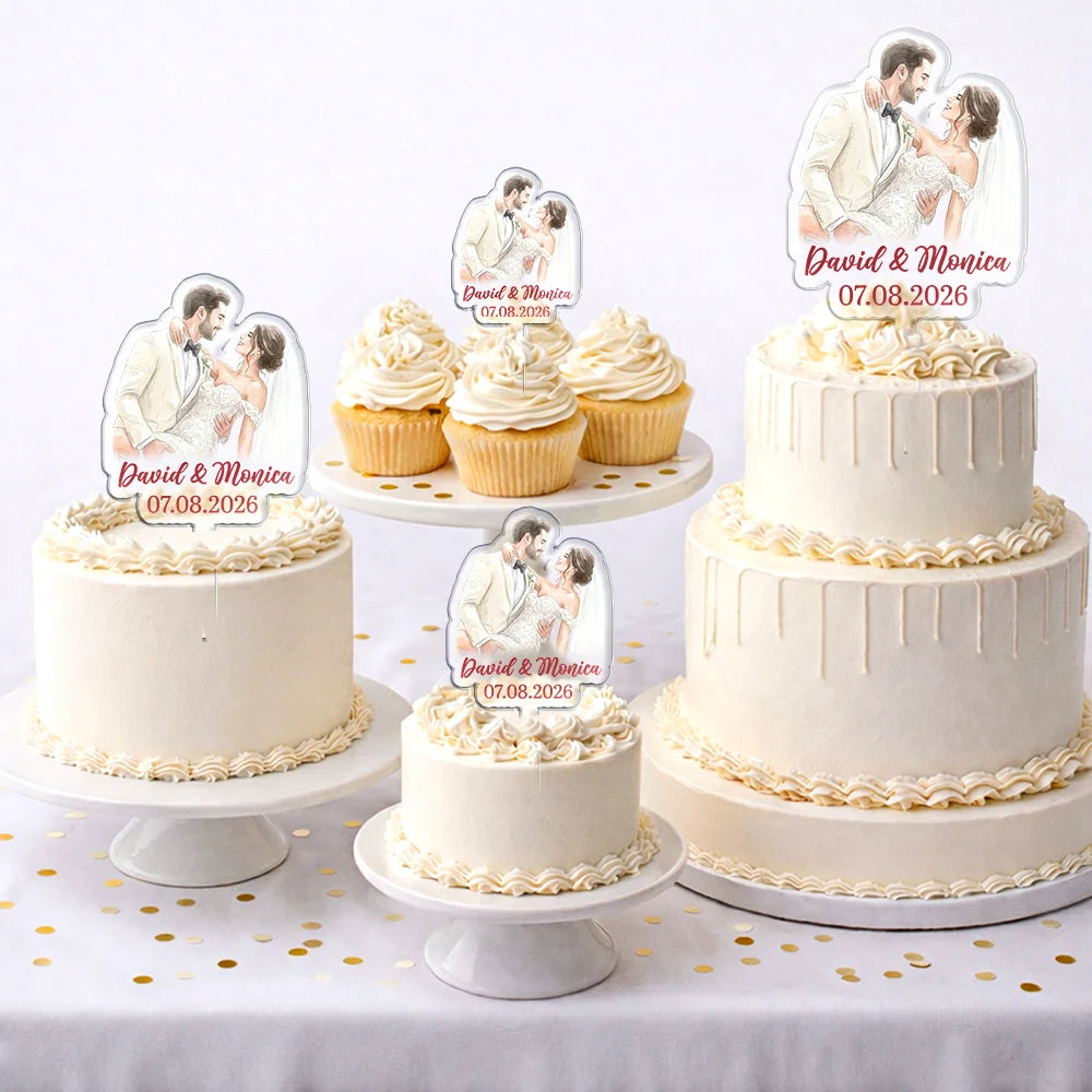 Gift For Couples, Married Couple, Custom Photo, Art Design, Wedding, Romantic, Photo - Watercolor - Remove BG - Custom Photo Realistic Watercolor Art Couples Wedding Engaged Bachelor Party - Personalized Acrylic Cake Topper