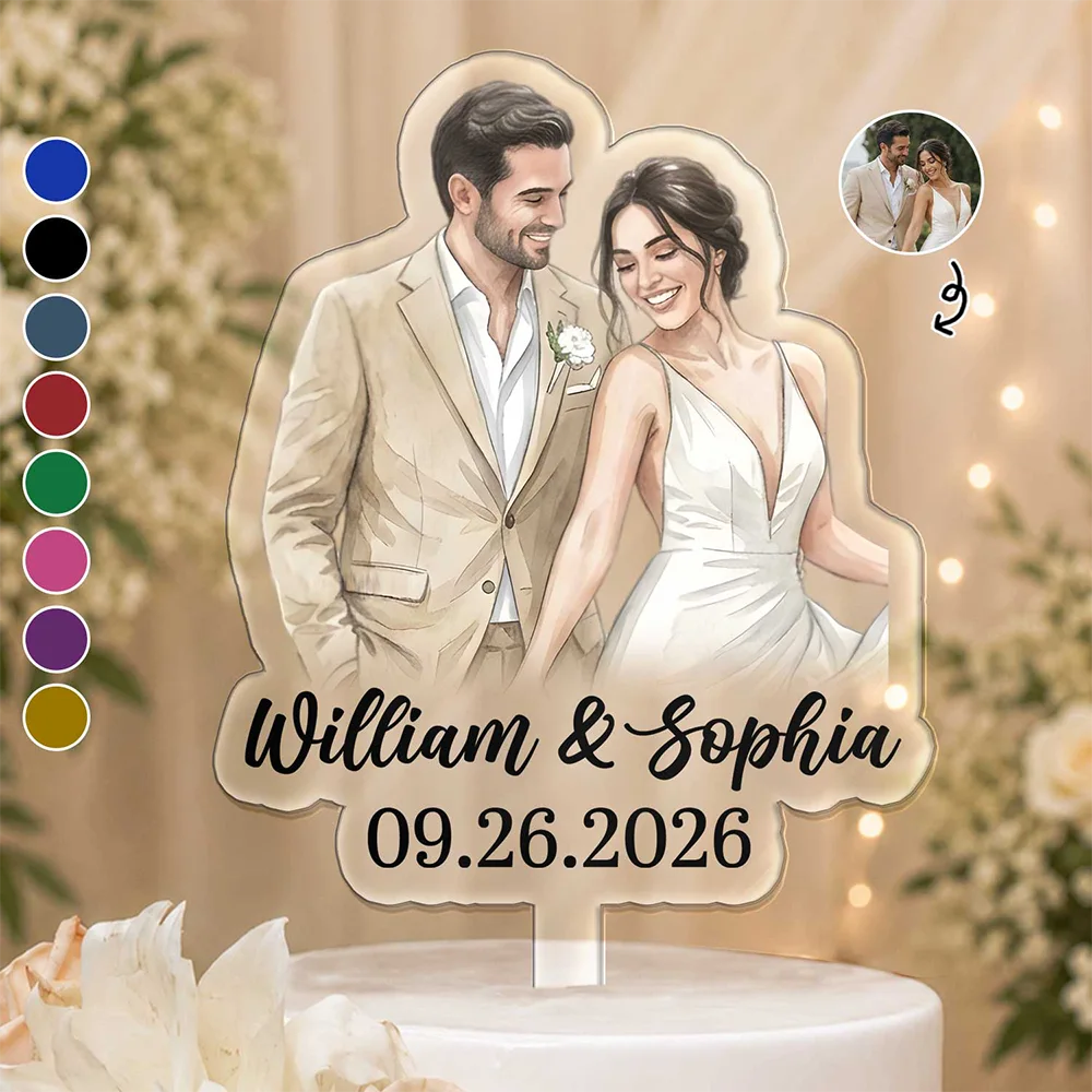 Gift For Couples, Married Couple, Custom Photo, Art Design, Wedding, Romantic, Photo - Watercolor - Remove BG - Custom Photo Realistic Watercolor Art Couples Wedding Engaged Bachelor Party - Personalized Acrylic Cake Topper