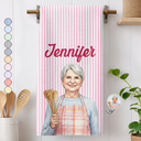 Art Design,Gift For Yourself,Gift For Women,Photo - Watercolor - Remove BG,Happy - Custom Photo Realistic Watercolor Art Grandma Mom Kid Portrait - Personalized Kitchen Towel