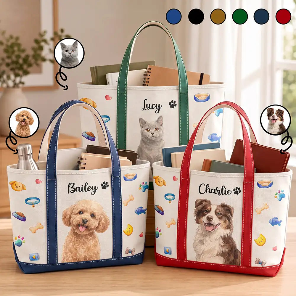 Adorable,Art Design,Pet Lovers,Photo - Watercolor - Remove BG - Custom Photo Realistic Watercolor Art Lovely Dog Cat Portrait - Personalized Fabric Tote Bag