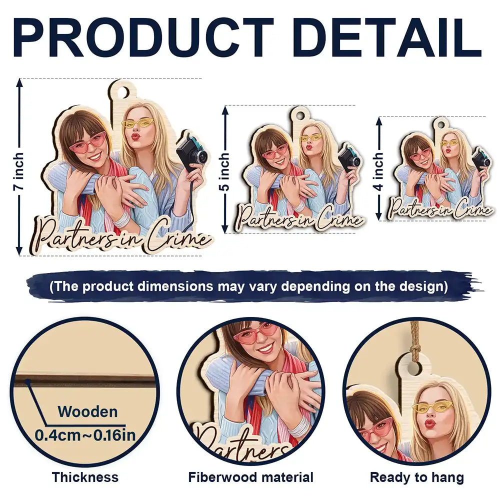 Art Design,Gift For Bestie,Christmas,Photo - Semi Realistic Portrait,Happy - Custom Photo Semi Realistic Portrait Besties Forever - Personalized Custom Shaped Wooden Ornament