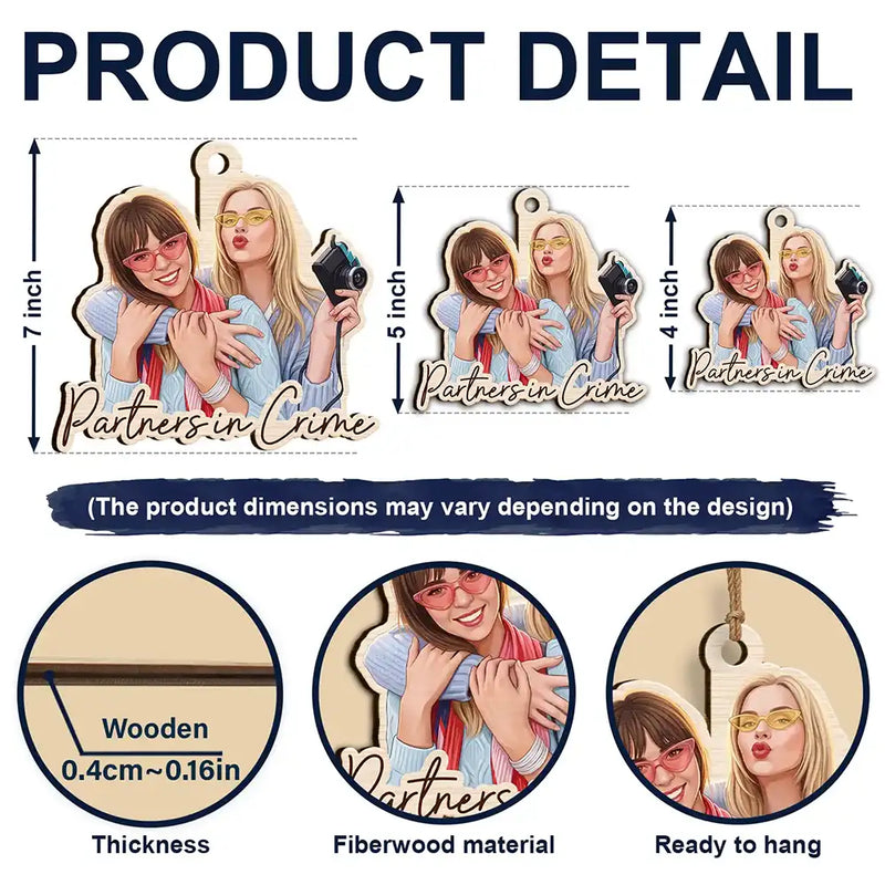 Art Design,Gift For Bestie,Christmas,Photo - Semi Realistic Portrait,Happy - Custom Photo Semi Realistic Portrait Besties Forever - Personalized Custom Shaped Wooden Ornament