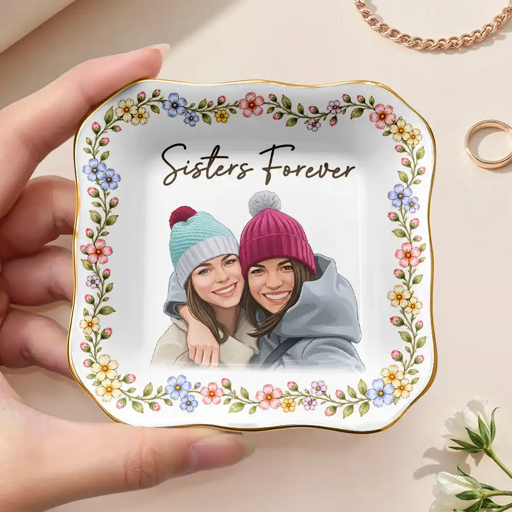 Art Design,Gift For Bestie,Photo - Semi Realistic Portrait,Happy - Custom Photo Semi Realistic Portrait Besties Forever - Personalized Ring Dish