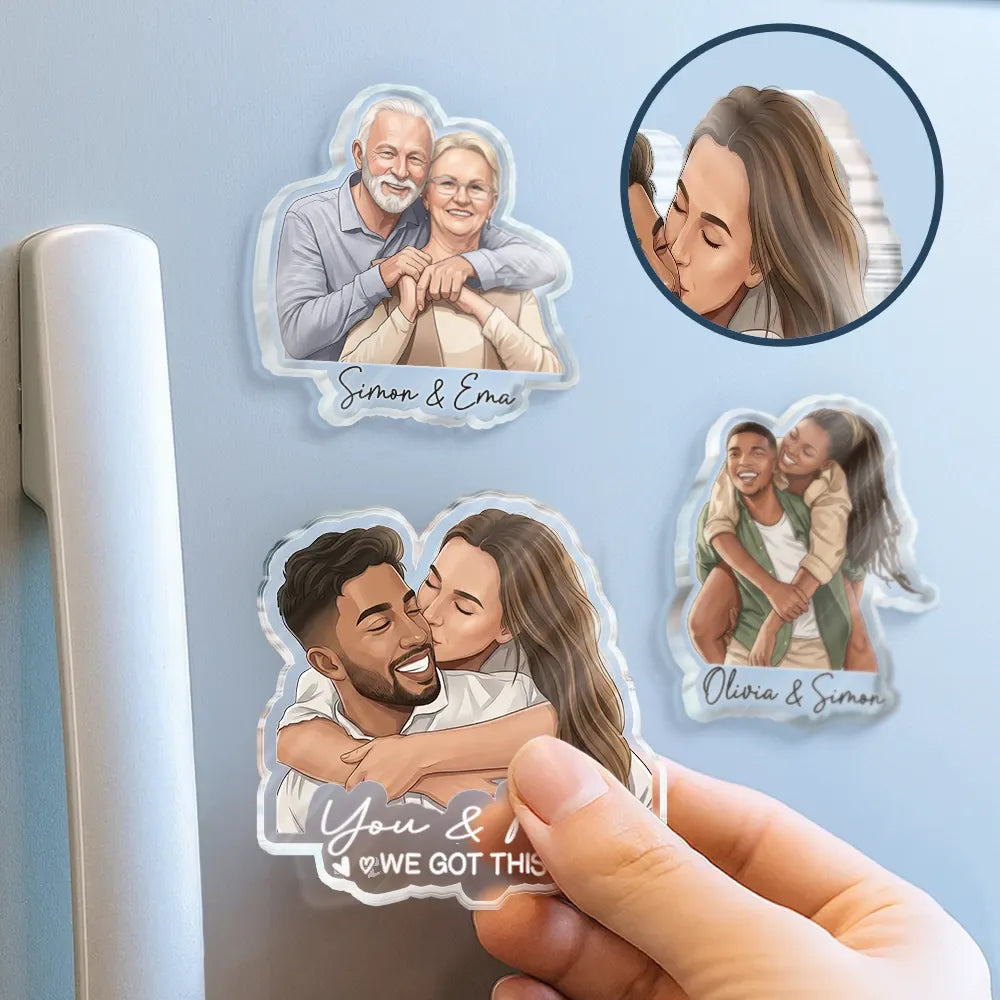 Custom Photo Semi Realistic Portrait Family Couple Pet Lovers Portrait - Personalized Acrylic Magnet