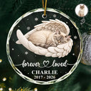 Art Design,Healing,Christmas,Pet Memorial,Pet Lovers,Memorial,Photo - Sleeping Pet Angle Wing - Custom Photo Sleeping Angel Forever Loved Memorial Dog Cat - Personalized Circle Glass Ornament