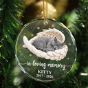 Art Design,Healing,Christmas,Pet Memorial,Pet Lovers,Memorial,Photo - Sleeping Pet Angle Wing - Custom Photo Sleeping Angel Forever Loved Memorial Dog Cat - Personalized Circle Glass Ornament