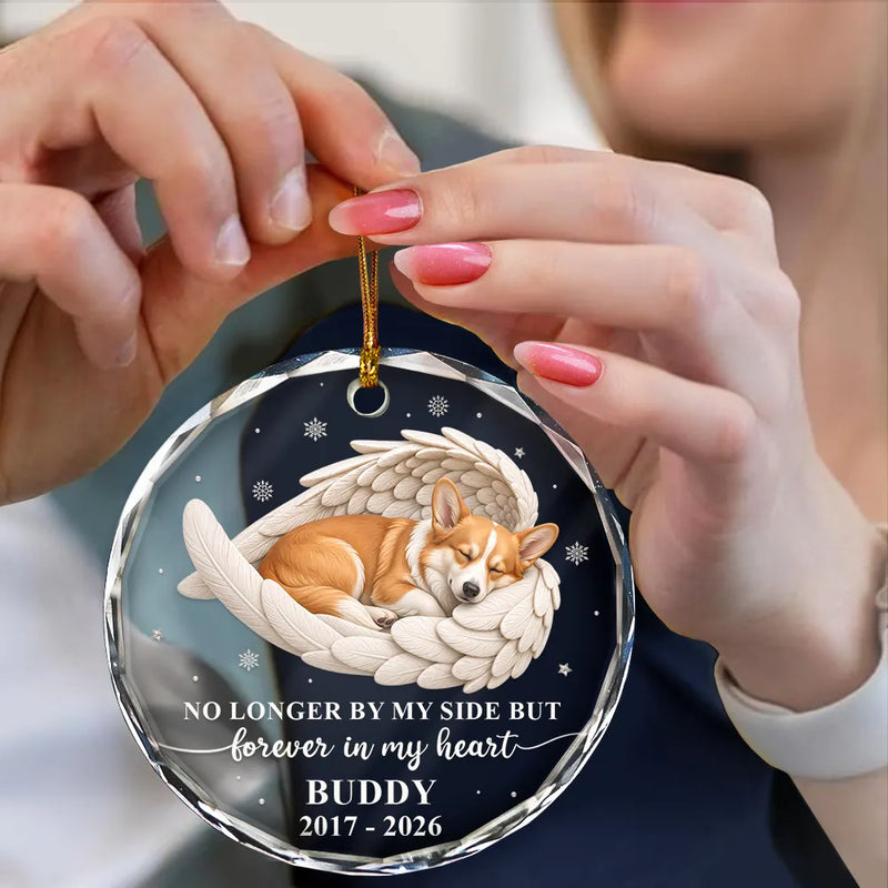 Art Design,Healing,Christmas,Pet Memorial,Pet Lovers,Memorial,Photo - Sleeping Pet Angle Wing - Custom Photo Sleeping Angel Forever Loved Memorial Dog Cat - Personalized Circle Glass Ornament