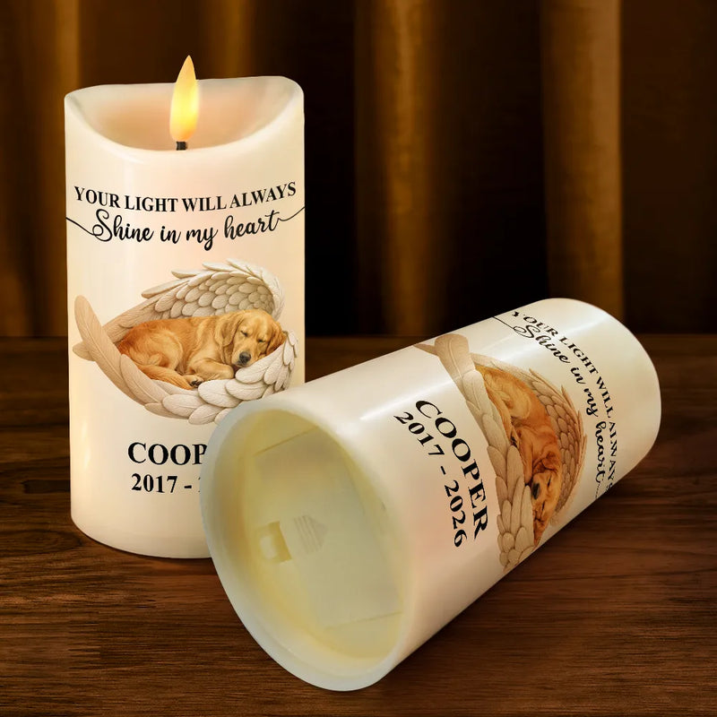 Art Design,Pet Memorial,Cozy,Pet Lovers,Memorial,Photo - Sleeping Pet Angle Wing - Custom Photo Sleeping Angel Your Light Will Always Shine Memorial Dog Cat Remembrance - Personalized Flameless LED Candle