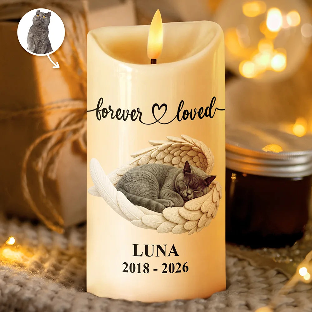 Art Design,Pet Memorial,Cozy,Pet Lovers,Memorial,Photo - Sleeping Pet Angle Wing - Custom Photo Sleeping Angel Your Light Will Always Shine Memorial Dog Cat Remembrance - Personalized Flameless LED Candle