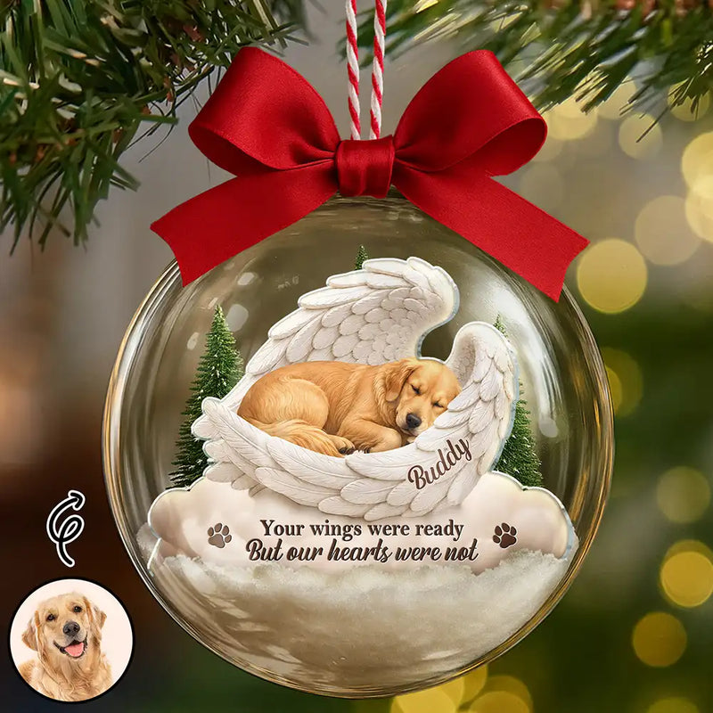 Art Design,Sentimental,Christmas,Pet Lovers,Memorial,Photo - Sleeping Dog Cat Baby - Custom Photo Sleeping Angel Your Wings Were Ready Dog Pet Lovers Memorial - Personalized 3D Acrylic Ball Ornament