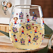 Custom Photo Stars & Stripes Best Dad Mom Ever - Personalized Stemless Wine Glass
