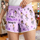 Gift For Grandma,Gift For Mother,Love,Stick Figure,Non-Eng,Photo,Icon - Custom Photo This Grandma Mom Belongs To Kids Pet - Personalized Women Beach Shorts