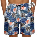 Custom Photo Tropical Leaves Funny Family Pet Face - Personalized Unisex Beach Shorts