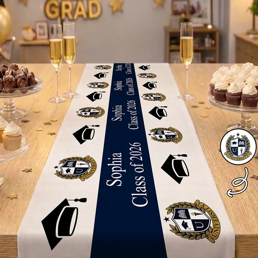 Graduation,Happy,Top Market,Photo - Custom Photo University Logo Graduation - Personalized Table Runner