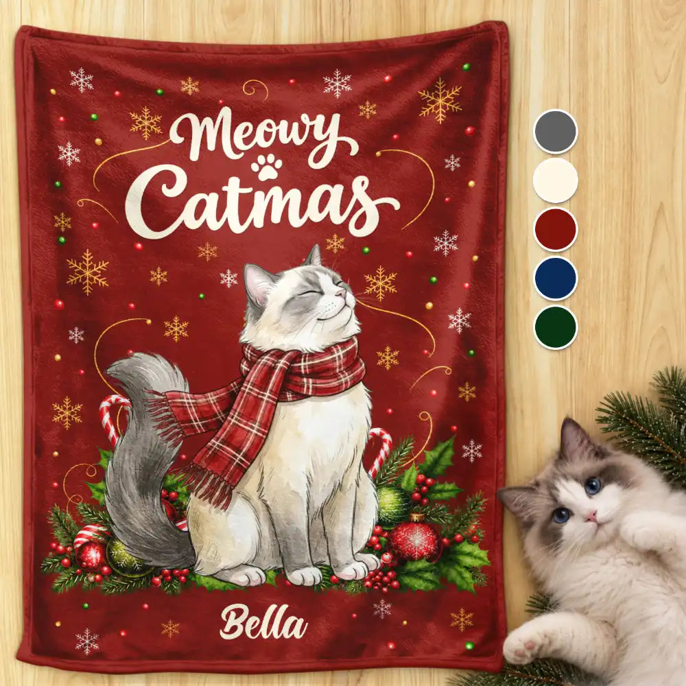 Art Design, Christmas, Pet Lovers, Photo - Pet With Fall Leaves, Happy - Custom Photo Watercolor Christmas Dog Pet Lover Gift - Personalized Fleece Blanket, Sherpa Blanket