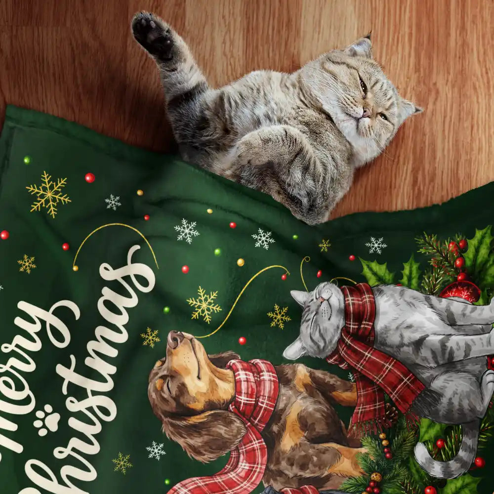 Art Design, Christmas, Pet Lovers, Photo - Pet With Fall Leaves, Happy - Custom Photo Watercolor Christmas Dog Pet Lover Gift - Personalized Fleece Blanket, Sherpa Blanket