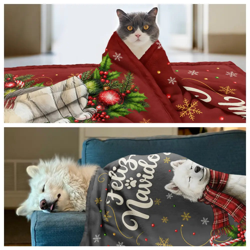 Art Design, Christmas, Pet Lovers, Photo - Pet With Fall Leaves, Happy - Custom Photo Watercolor Christmas Dog Pet Lover Gift - Personalized Fleece Blanket, Sherpa Blanket