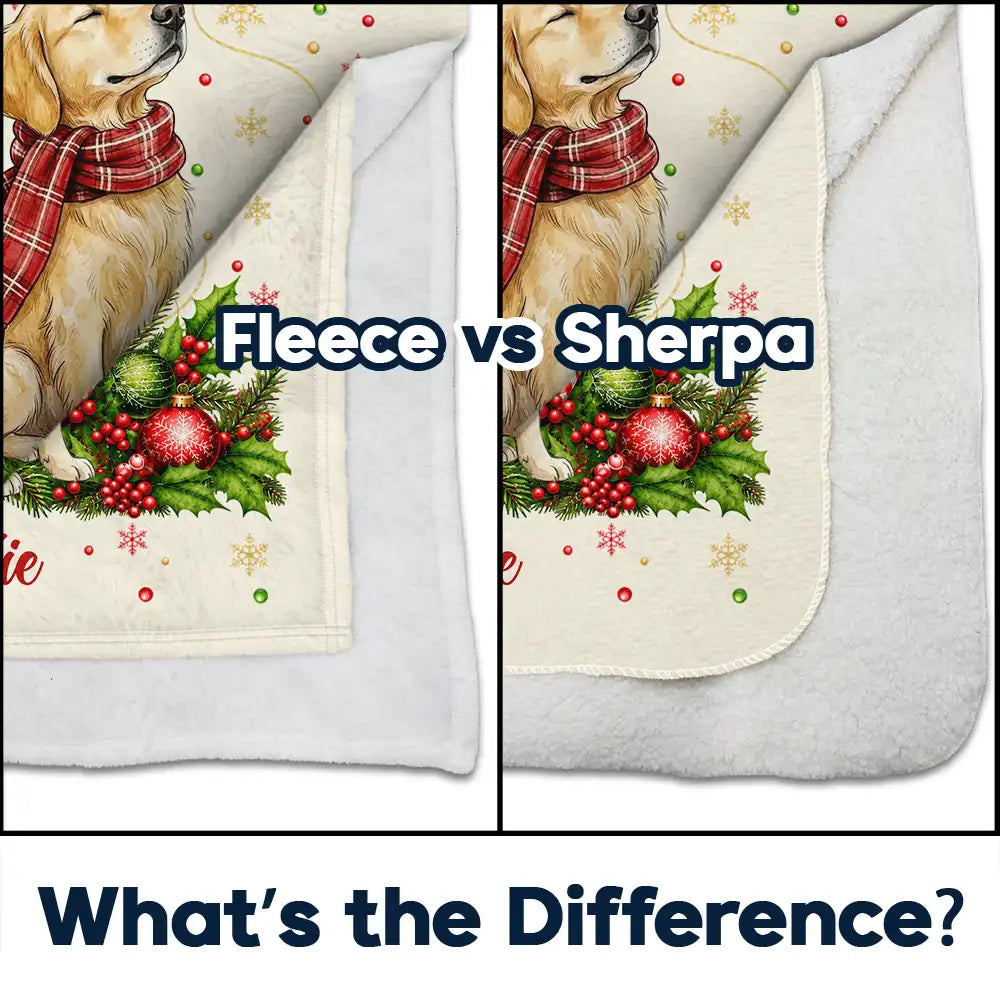 Art Design, Christmas, Pet Lovers, Photo - Pet With Fall Leaves, Happy - Custom Photo Watercolor Christmas Dog Pet Lover Gift - Personalized Fleece Blanket, Sherpa Blanket