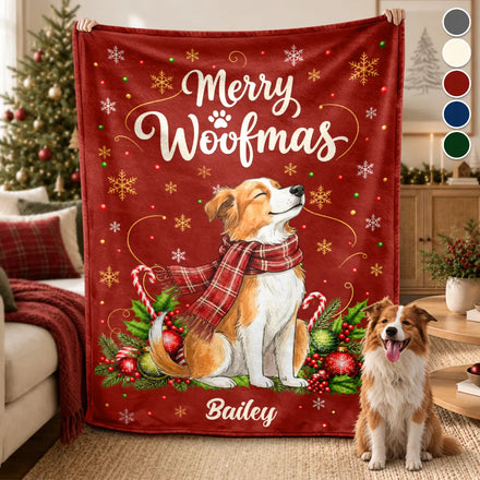 Custom Photo Watercolor Christmas Dog Pet Lover Gift - Personalized Fleece Blanket, Sherpa Blanket