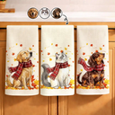 Top Market,Pet Couple,Art Design,Cozy,Pet Lovers,Gift For Couples,Photo - Pet With Fall Leaves - Custom Photo Watercolor Fall Leaves Dog Pet Lovers Portrait - Personalized Kitchen Towel